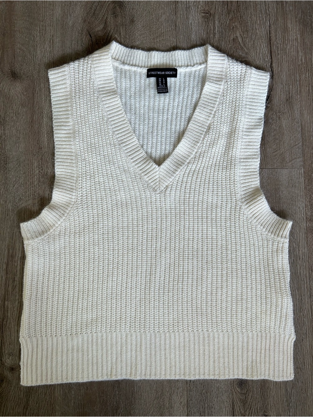 Streetwear Society Cream V-Neck Knit Sweater Vest